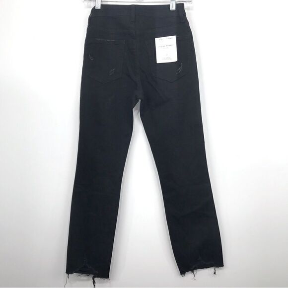 Flying Monkey LANI Black High Rise Clean Cut Fray Hem Crop Jeans NEW - Picture 6 of 16